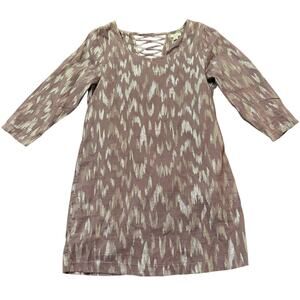 Ecote muted purple/plum dress with silver metallic abstract pattern, size XS